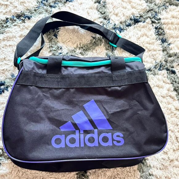 ADIDAS Diablo Medium Duffle Bag Black Purple Teal Gym Travel Sports - Picture 2 of 3